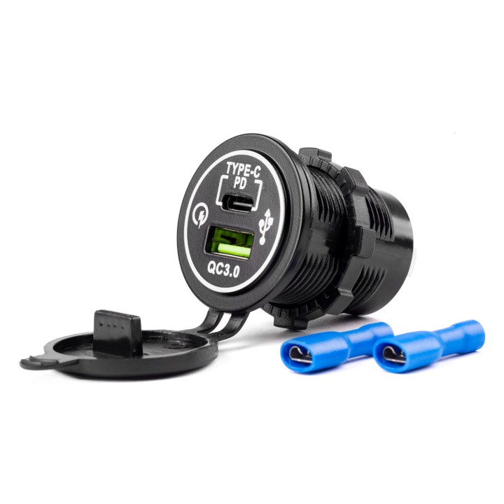 Vstavaná rýchlonabíjačka 12/24V USB + USB-C PD 18W