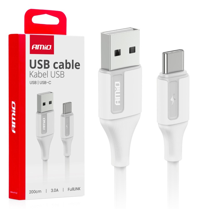 Biely nabíjací kábel USB na USB-C 3A – 2 m