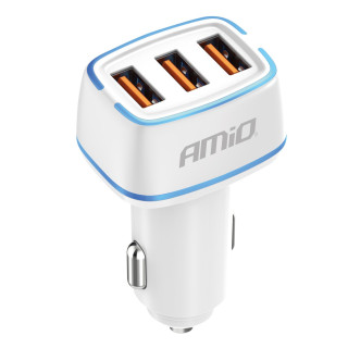 Autonabíjačka do zapaľovača 3x USB 30W biela
