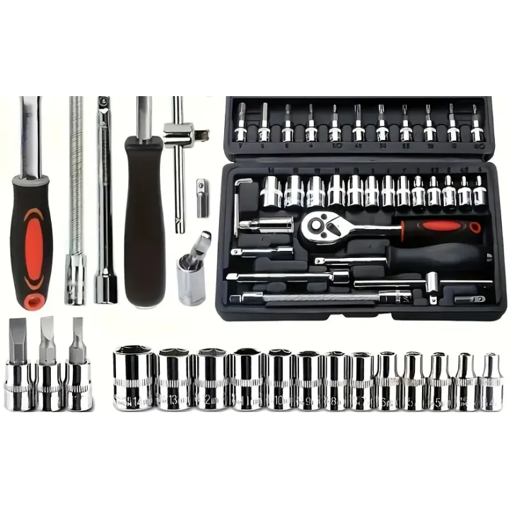 Gola sada 46-dielna 1/4'' – Cr-V oceľ, s Račňou a Torx