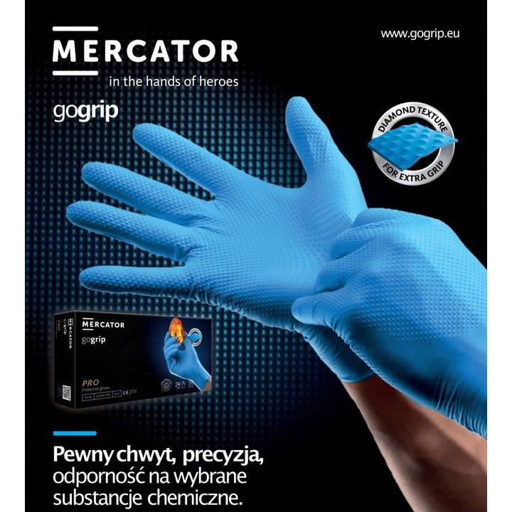MERCATOR gogrip Čierne nitrilové rukavice (50 ks) – Extra pevné, veľkosť L