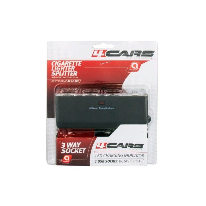 Roztrojka zásuvky zapaľovača 3-cestná + USB 12/24V