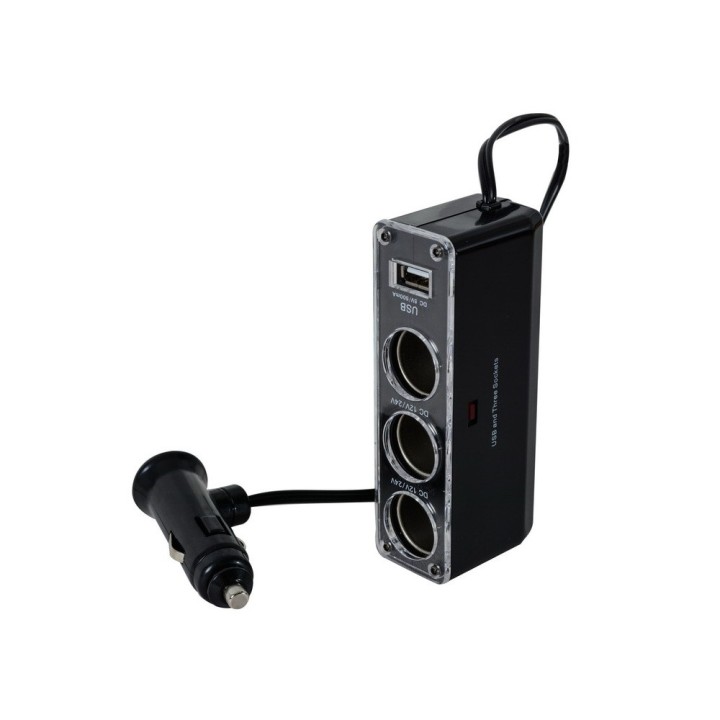 Roztrojka zásuvky zapaľovača 3-cestná + USB 12/24V