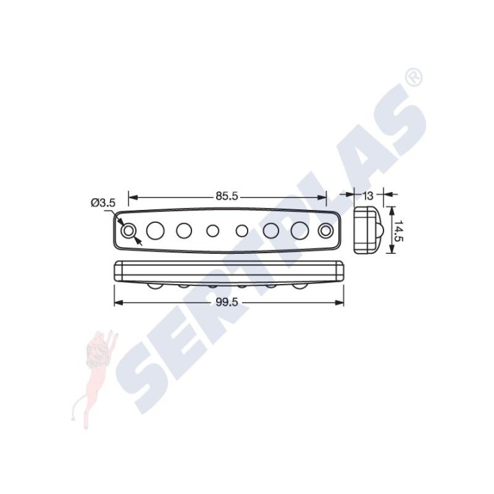 Pozička 99,5x14,5 oranžová LED 0308